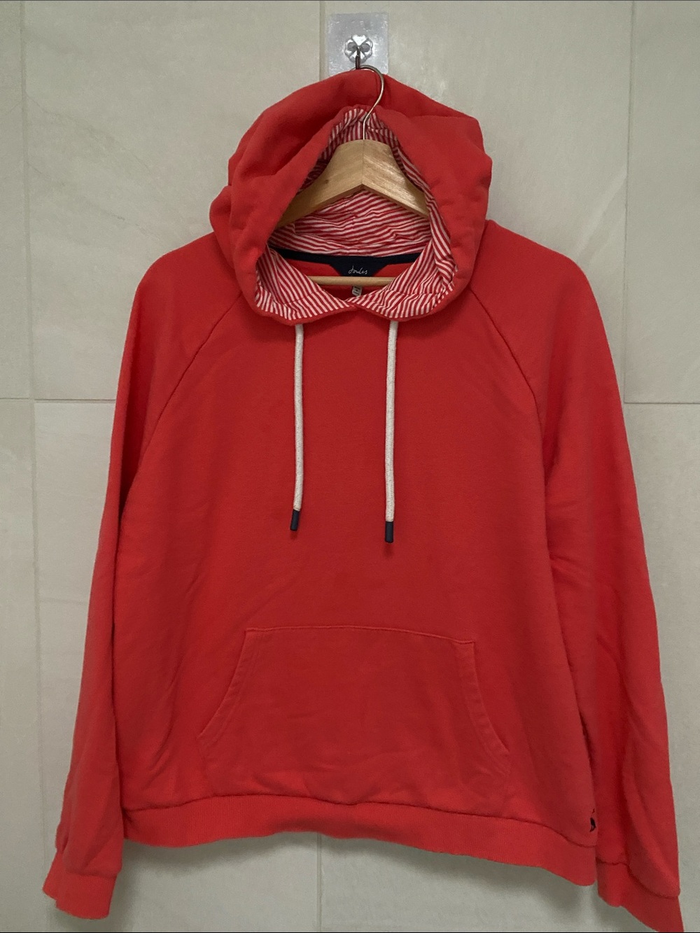 Joules Red Hoodie with Striped Hood Lining